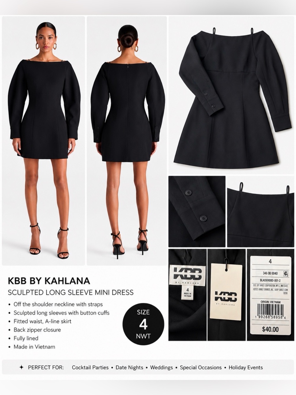 KBB by Kahlana Sculpted Long Sleeve Mini Dress – NWT – Size 4